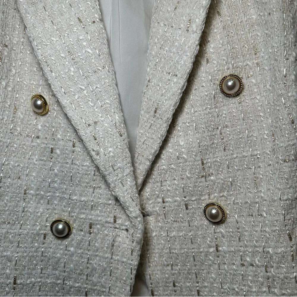 Nanette Lepore Cream Textured Tweed Statement Blazer | Coquette Coastal Grandma - Picture 7 of 16